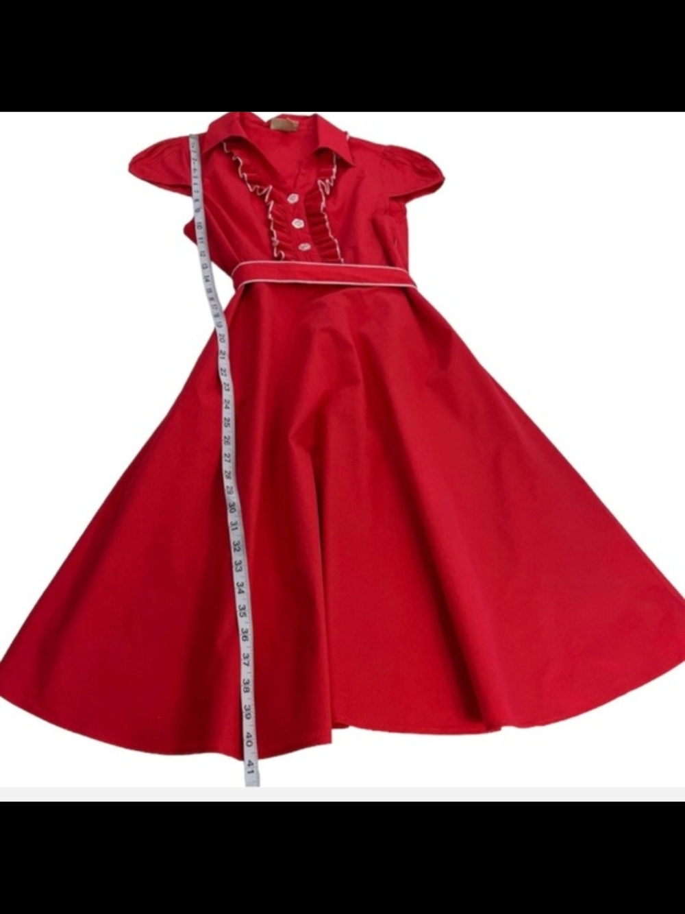 Lindy Bop Bright Red Cotton Blend Dress - Picture 6 of 7